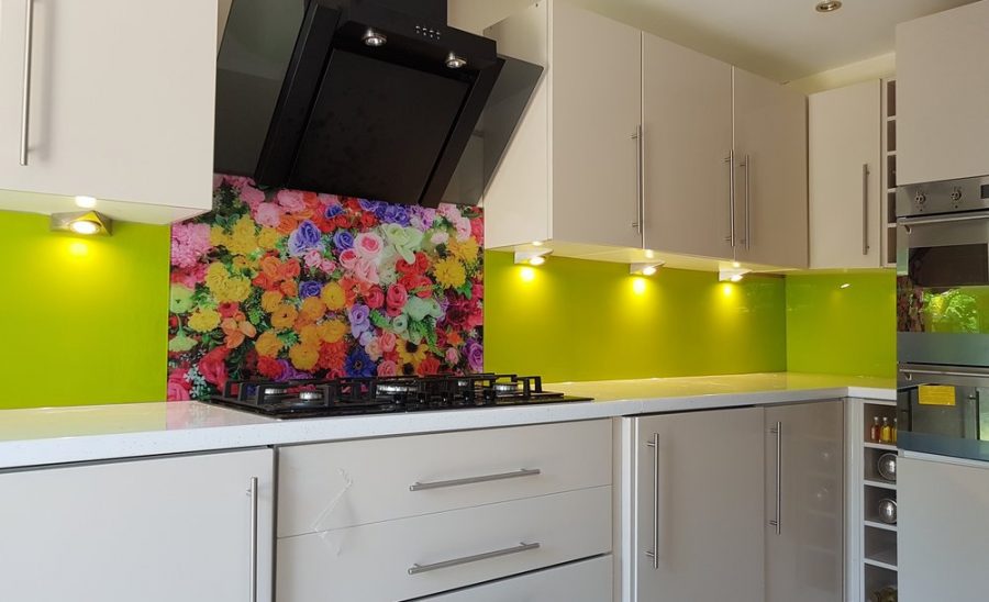 lime green and roses in kitchen