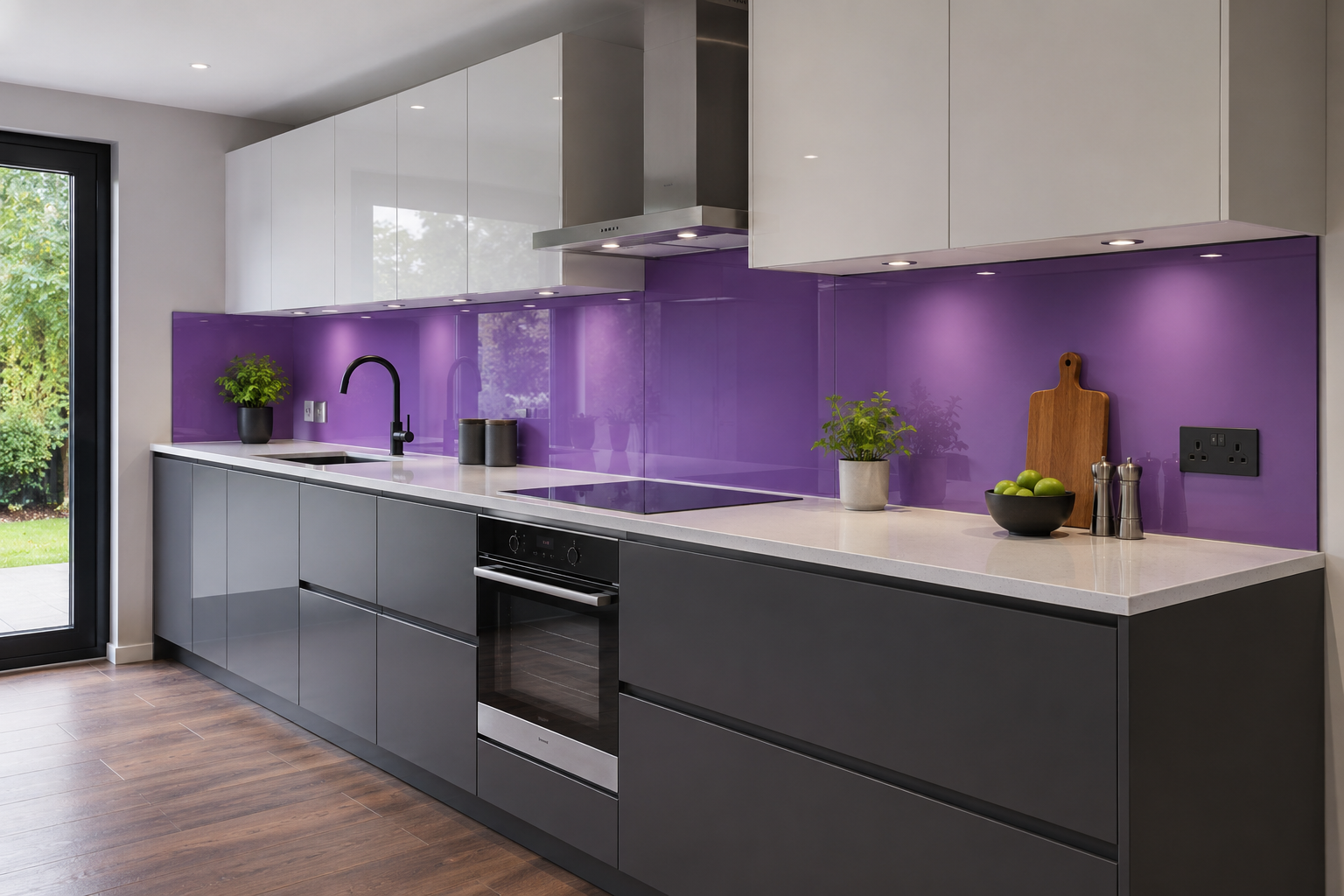 Purple glass splashbacks Solihull